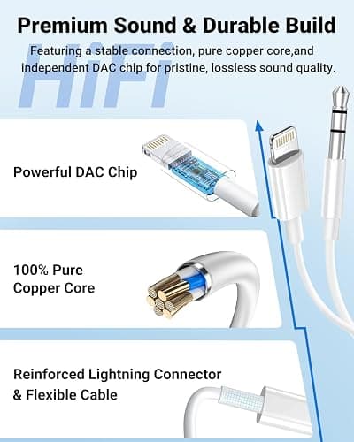Aux Cord for iPhone,[Apple MFi Certified] Lightning to 3.5 mm AUX Cable for Car Stereo, Speaker, Headphone, Auxiliary Audio Cable Compatible with iPhone 14 13 12 11 XS XR X 8 7 3.3FT White thumbnail 3