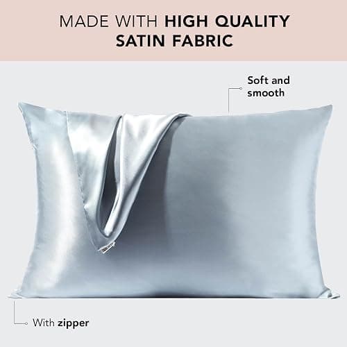 Kitsch Satin Pillowcase with Zipper for Hair & Skin, Softer Than Silk Pillow Cases Queen, Wrinkle-Free, Smooth and Cooling Satin Pillow Covers, Standard Size 19"x26", Haze Blue thumbnail 3