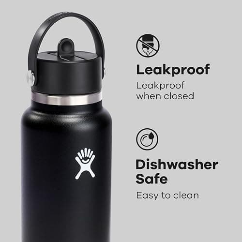 Hydro Flask Water Bottle - Insulated Stainless Steel - Wide Straw Lid, Non Spill, Leakproof in 32 Oz Black thumbnail 5
