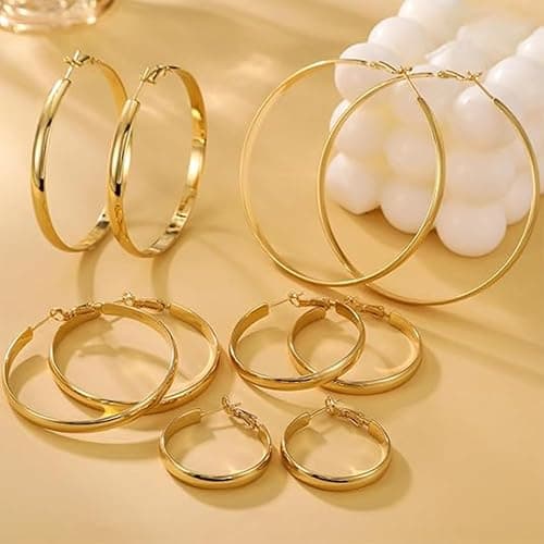 Gold Hoop Earrings for Women 5mm Wide Sterling Silver Hoops Earrings S925 Hypoallergenic Big Hoop Earrings Gifts thumbnail 4