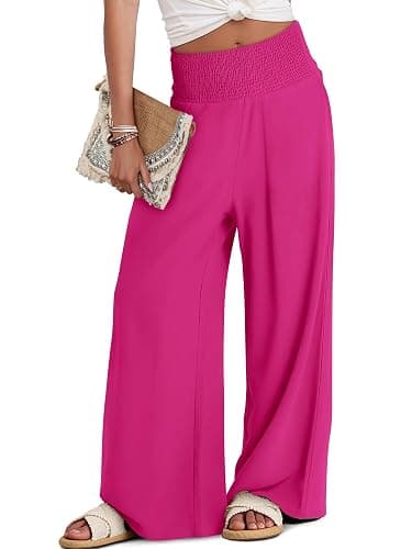 JZC Womens Wide Leg Pants Elastic High Waisted Palazzo Pants Summer Flowy Casual Trousers Beach Travel Vacation Outfits thumbnail 2