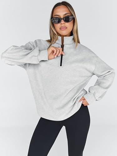 Trendy Queen Womens Oversized Sweatshirts Fall Sweaters Fashion Hoodies Half Zip Pullover Long Sleeve Shirts Clothes thumbnail 2