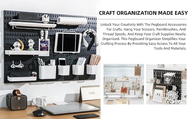 EVDBOBO Wall Organizer Peg Board - Elevate And Declutter Your Gaming And Office - Create A Perfectly Structured Space(White) thumbnail 4