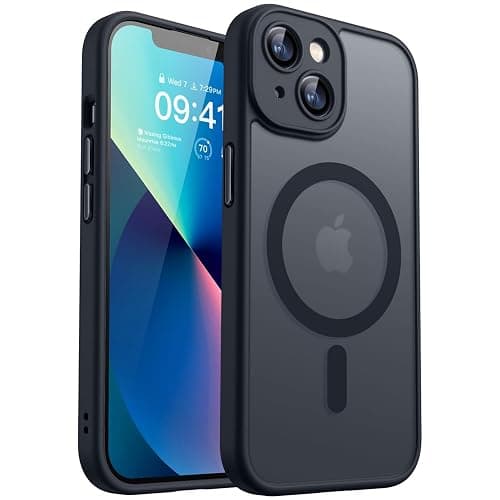CANSHN Magnetic for iPhone 13 Case, Upgraded [Full Camera Protection] [Compatible with Magsafe] [Translucent Matte] Shockproof Protective Phone Case for iPhone 13 6.1" - Black - Image 1