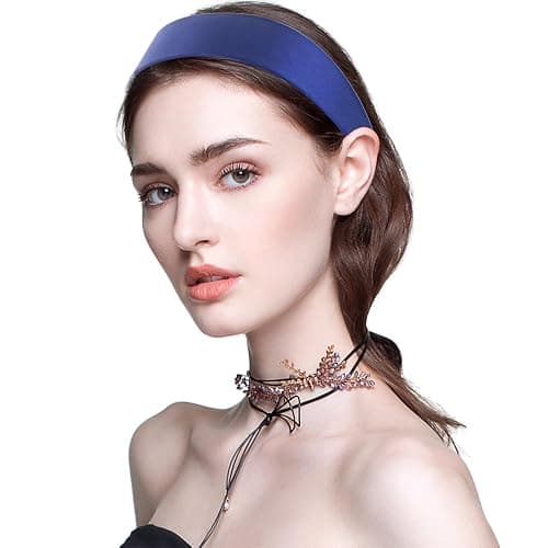 loucent Smooth Satin Headband - Luxurious 2" Wide No-Slip Headband for Women Navy thumbnail 3