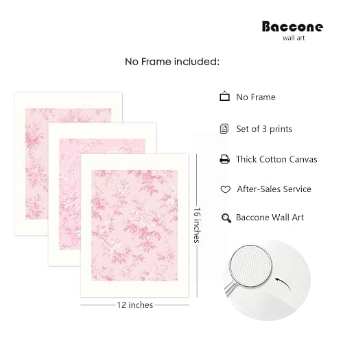 Baccone Pink Floral Wall Art Chinoiserie Flower Wall Decor Pictures Aesthetic Canvas Wall Art Love Shack Fancy Poster Vintage Floral Prints for Living Room Bedroom 12x16 Inch Unframed Set of 3 thumbnail 2