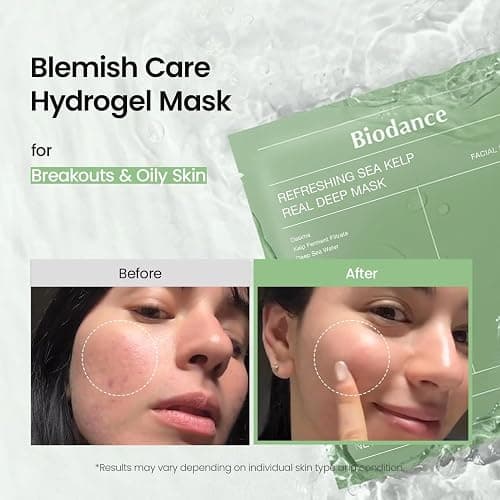 BIODANCE Refreshing Sea kelp Real Deep Mask, Overnight Hydrogel Face Mask, Calming, Oil & Sebum Control, Blemish Care, After Sun Care, Sunburn Relief, Korean Skin Care | 1.19oz(34g) x 4ea thumbnail 3
