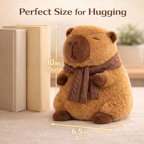 lovlaugh 11 Inch Capybara Plush Toy with Scarf - Cute Stuffed Animal with Knitted Winter Scarf, Soft Huggable Plushie, for Kids Girls Boys thumbnail 2