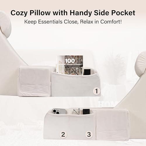 ENITYA 19" Back Pillow for Bed Sitting up, Big Pockets and Washable Removable Cover, Reading Chair for Watching TV/Reading/Gaming/Resting in Bed, Couch or Floor, Medium(Ivory) thumbnail 4