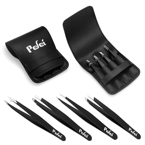 Pefei Tweezers Set - Professional Stainless Steel Tweezers for Eyebrows - Great Precision for Facial Hair, Splinter and Ingrown Hair Removal (Black) thumbnail 7