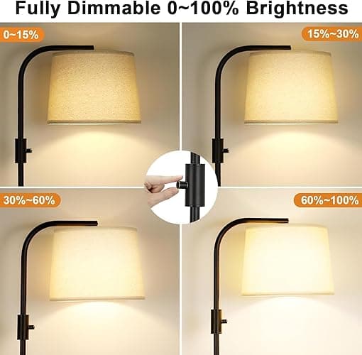Ambimall 𝐅𝐮𝐥𝐥𝐲 𝐃𝐢𝐦𝐦𝐚𝐛𝐥𝐞 Floor Lamp - Floor Lamps 9W 𝐋𝐄𝐃 Light Bulb Included, Standing Lamps for Living Room with Adjust Head, Modern Standing Tall Light Rotary Switch for Office - A:Black and Linen Beige thumbnail 3