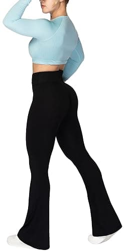 Sunzel Flare Leggings, Crossover Yoga Pants with Tummy Control, High-Waisted and Wide Leg thumbnail 6