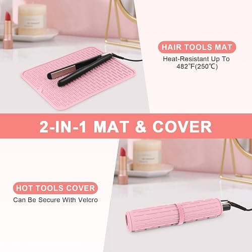 WRORUNER Oversize Silicone Heat Resistant Mat for Curling Irons, Flat Irons, Hair Straighteners and Hot Hair Styling Tools, Portable Hot Tools Cover Pad for Travel Vanity Salon(14.2" x 11.0") thumbnail 6