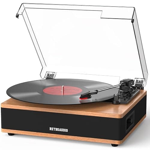 Vinyl Record Player Bluetooth Turntable with Built in Stereo Speakers Belt Drive 3 Speeds Vintage Turntables for Vinyl Records Support RCA Output, Aux in, Auto Stop, Light Walnut - Image 1