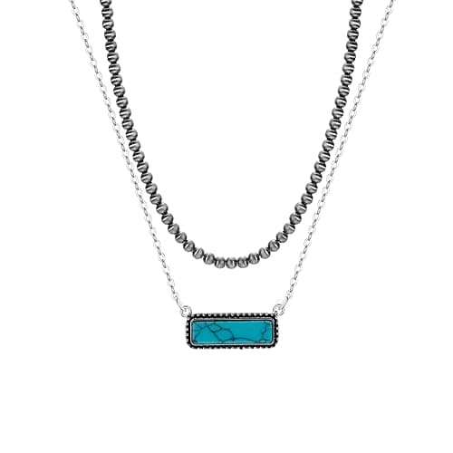 Navajo Pearl Necklace Western Jewelry for Women Turquoise Heart Bar Pendant Necklace Layered Boho Beaded Choker Necklace for Women - Image 1