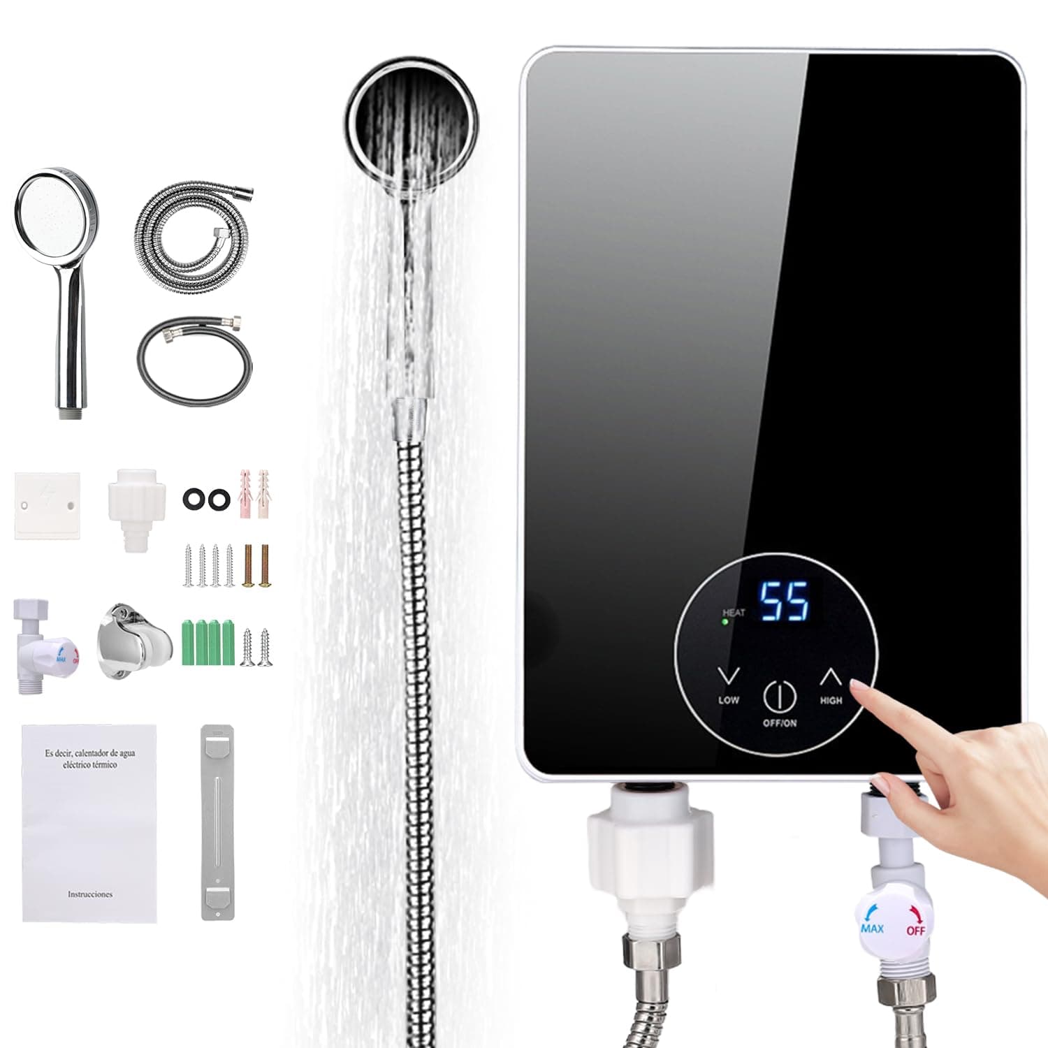 Calentador de Agua Electrico, Calentador de Agua Instantáneo con Rociador de Ducha, Temperatura Ajustable, Boiler Electrico para Hogar Agua Caliente, Calentador de Paso sin Tanque para Cocina Baño - Image 1