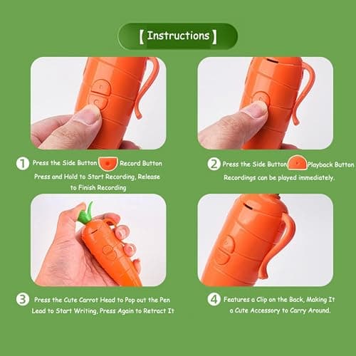 2026 New Carrot Pen Recorder, Role-Playing Props, Ballpoint Pen Writing Tool with 20s Playback Feature for Women Girls Boys, Fun & Creative Gift (Carrot Orange) thumbnail 7