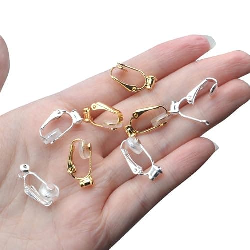Aylifu Clip-On Earring Converters - 12 Non-Pierced Earring Clips, Silicone Pads for Jewellery Making - Silver and Gold thumbnail 2