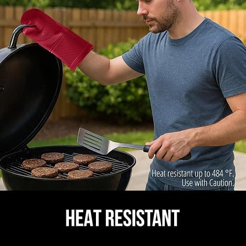 GORILLA GRIP Heat Resistant Silicone Oven Mitts Set, Soft Quilted Lining, Extra Long, Waterproof Flexible Gloves for Cooking and BBQ, Kitchen Mitt Potholders, Easy Clean, Set of 2, Red thumbnail 7