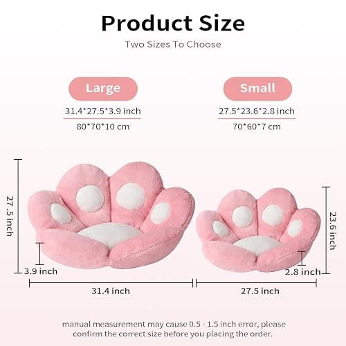 Ditucu Cat Paw Cushion Kawaii Chair Cushions 31.4 x 27.5 inch Cute Stuff Seat Pad Comfy Lazy Sofa Office Floor Pillow for Gaming Chairs Room Decor Pink thumbnail 3