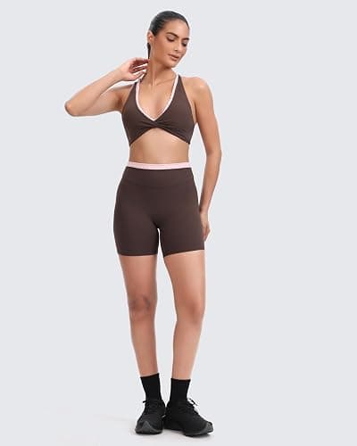 Aoxjox Women's Dual Core Biker Shorts 5"/6" | dual-layer waistband, contrast-color design, high-waisted gym shorts, 4-way stretch, moisture-wicking, workout yoga running thumbnail 5