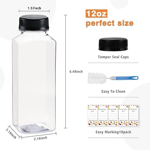 Lissomballon 10 Pcs 12oz Plastic Juice Bottles With Caps, Reusable Food Grade Chear Juice Containers for Juicing, Smoothies, Coffee, and Other Beverages thumbnail 3