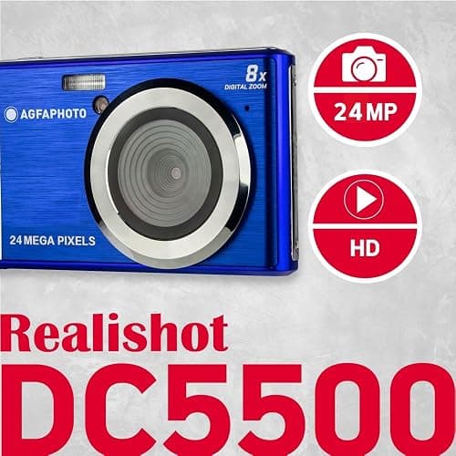 AGFA Photo Realishot DC5500 - Compact Digital Camera, 24 MP, 2.4 inch LCD Screen, 8X Digital Zoom, 720p HD Video, External SD Memory, Lithium Battery thumbnail 2