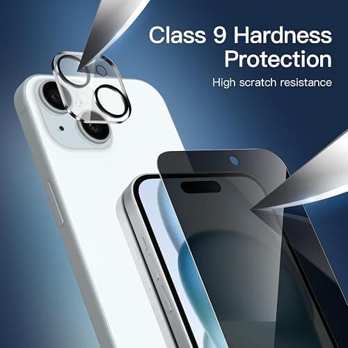 NEW'C 3X Privacy for iPhone 15 Screen Protector (6.1 inches)+ 3X Camera Lens Protector, Sensor Protection, Case Friendly Tempered Glass Film + Dust Plug - Easy Installation Tool Included thumbnail 6