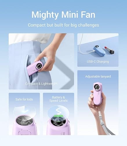 Diveblues Portable Handheld Turbo Fan Rechargeable, High-Speed Mini Turbo Fan, LED Display, Up to 8 Hours, 5 Wind Gear, Travel Hand Held Fans for Outdoor, Holiday, Gifts for Women(Turbobear) thumbnail 4