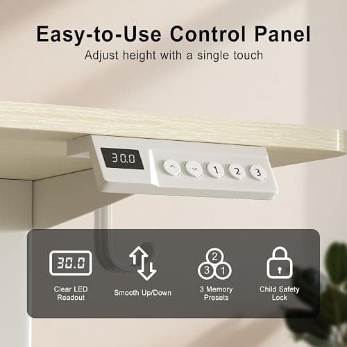 Fullpeak Adjustable Standing Desk, 55x24 Inch Electric Desk with 3 Memory Presets & Child Lock, Ultra-Quiet Motor, Industrial Steel Frame, Adjustable Feet, for Multi-Monitor Setup, Light Walnut thumbnail 2