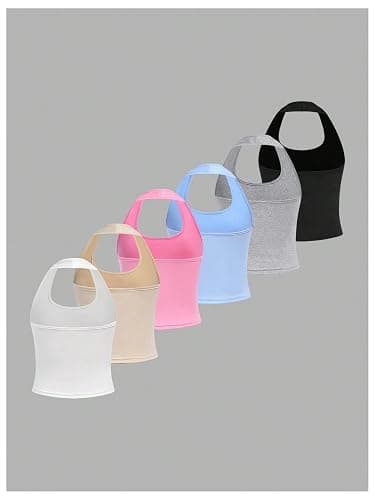 Milumia Girl's 6 Pack Sleeveless Halter Top Fitted Basic Tank Tops - 12 Years - Multicolor thumbnail 2