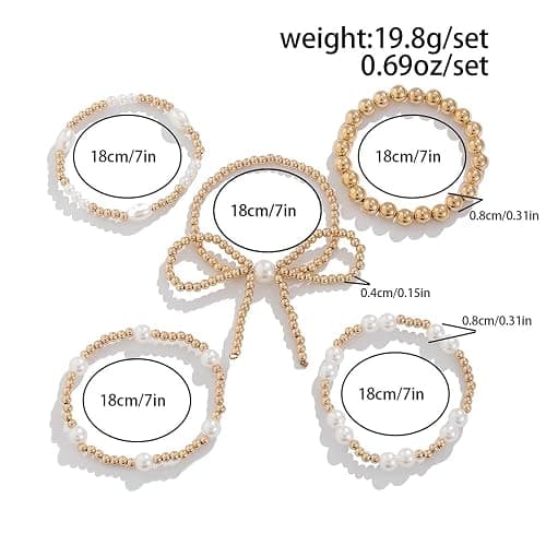 NIQIPOK Gold Bow Bracelet for Women Gold Beaded Bracelet Pearl Bead Bracelet Stackable Stretch Bead Ball Bracelet Gold Statement Jewelry Accessories thumbnail 3