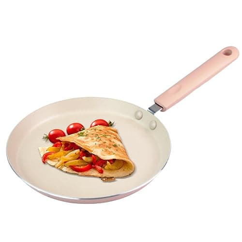 LECOOKING Crepe Pan, Dosa Pan, 8.7 inch Nonstick Crepe Pan, Dosa Tawa Tortilla Pan, Induction Compatible (Light Pink) - Image 1