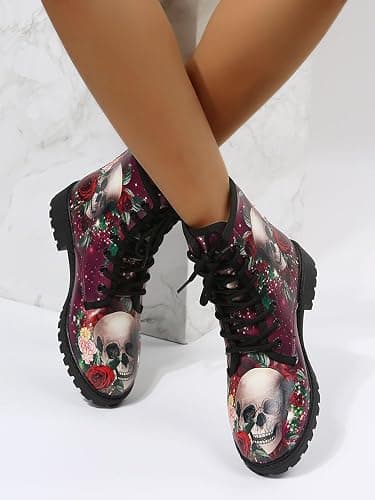 Ulalaza Women's Goth Platform Ankle Boots with Bat Wing Buckles Chunky Block Heels Round Toe Zipper Punk Motorcycle Combat Boots Comfy Short Gothic Booties thumbnail 3