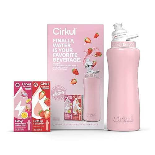 Cirkul 32oz. Blush Pink Stainless Steel Water Bottle Starter Kit with Pink Lid and 2 Flavor Cartridges (1 LifeSip Strawberry, 1 GoSip Passion Fruit Dragon Fruit) Zero Calories and No Sugar - Blush Pink - 32 Ounce thumbnail 2