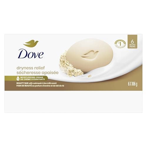 Dove Beauty Bar Soap for Calm, Replenished Skin, Oatmeal and Rice Milk Scent Tranquil and Hydrated Skin 106g (Pack of 6 bars) thumbnail 3