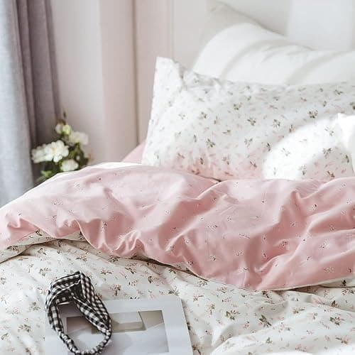 TISPLR Floral Comforter Set Full Soft Bedding Comforter Set 3 Pieces Garden Style Pink Flower Print Botanical Flowers Comforter Set for All Seasons 1 Comforter and 2 Pillowcases (Floral, Full) thumbnail 4