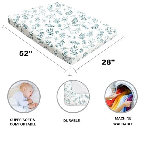 4 Pack Sage Green Fitted Nursery Sheets Neutral Unisex Baby Breathable Sheets for Boys or Girls with Leaf and Flower Design (Crib Sheet) thumbnail 3