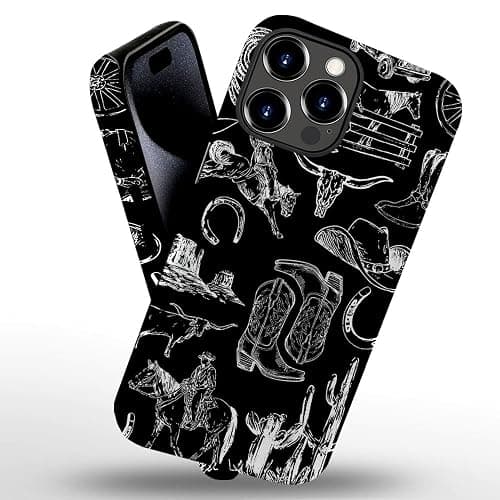 Compatible with iPhone 16 Pro Max,Anti-Scratch Frosted Case Cover,Western Collage Cowboy Black thumbnail 2