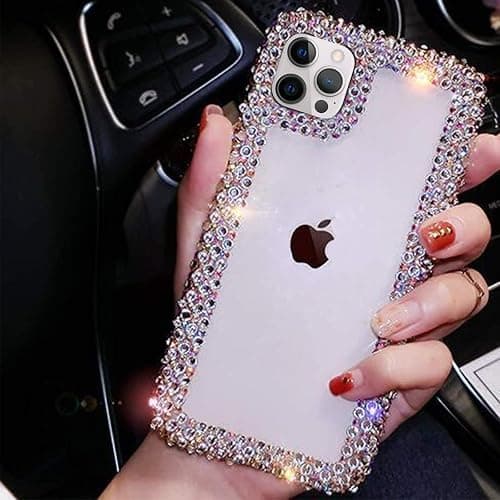 Bonitec Compatible with iPhone 15 Pro Max Case for Women Girls 3D Glitter Sparkle Bling Case Luxury Shiny Cute Crystal Charms Rhinestone Diamond Bumper Clear Protective Cases Cover Clear thumbnail 3