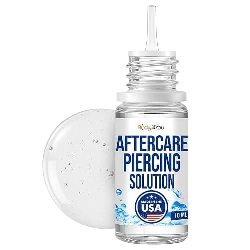 BodyJ4You Piercing Aftercare Drops - Saline Solution Natural Keloid Bump Removal - Ear Piercing Cleaner Nose Septum Belly Button Cartilage - Tea Tree Oil Sea Salt Aloe Rosemary - 0.33 Fl Oz | Cleans New Piercings Ear Nose - Soothes Septum Belly Button - Sea Salt Aloe Keloid Bump Care Travel Size 0.33 Fl Oz Dropper - Image 1