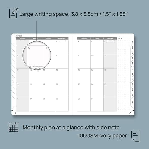 POPRUN 2026 Weekly & Monthly Planner Calendar, 6.75" x 8.75" Medium, Horizontal Layout with Lined Sections, Jan. 2026 - Dec. 2026, Leather Hardcover, 100GSM Paper, Inner Pocket - Black thumbnail 4