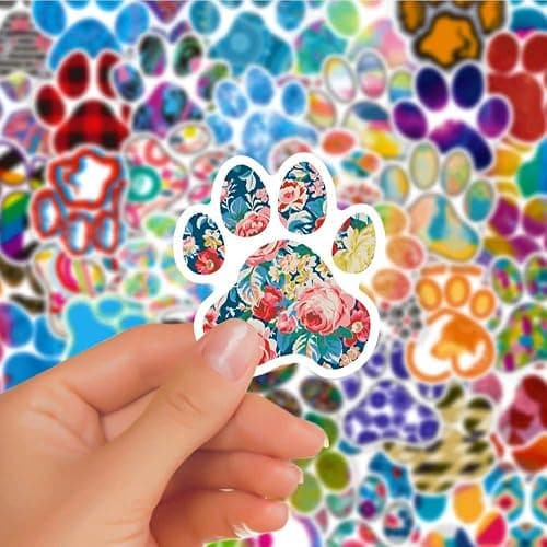 Cute Paw Print Stickers Pack, 50PCS Dog Paw Prints Vinyl Waterproof Stickers for Water Bottle Laptop Skateboard Phone Scrapbook, Kawaii Colorful Animal Pet Decals for Kids Teens Adults thumbnail 4