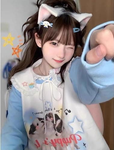 OATSBAS Y2K Cute Sweatshirts for Women Teen Girls Animal Print Long Sleeve Preppy Sweatshirt Kawaii Clothes - Small - Blue thumbnail 2