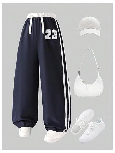 RoseSeek Girl's Baggy Sweatpants Letter Print Elastic Waist Wide Leg Pants Joggers Track Pants Trendy thumbnail 4