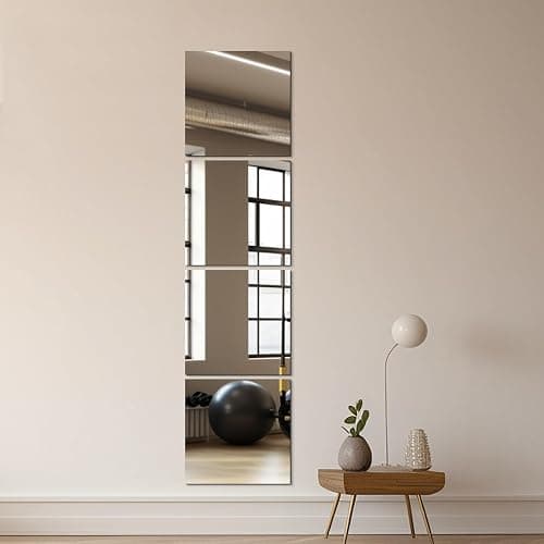 Delma Glass Full Length Wall Mirror Tiles, 22'' x 22'' x 4PCS, Frameless Full Body Mirror Tiles for Bedroom, Full Length Mirror Wall Mounted for Home Gym, Door (Glass - 22'' x 22'' - 4PCS) - Image 1