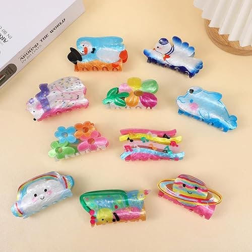 Rainbow Cloud Design Hair Claw Clip Cute Weather Theme Non-Slip Hair Accessories 3.2" X 2" for Thin Hair Women Girls, Rainbow thumbnail 3