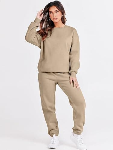 ANRABESS Women's Two Piece Outfits Sweatsuit Lounge Set Long Sleeve Crewneck Sweatshirt Jogger Pants Tracksuit 2025 Fall Sets thumbnail 2