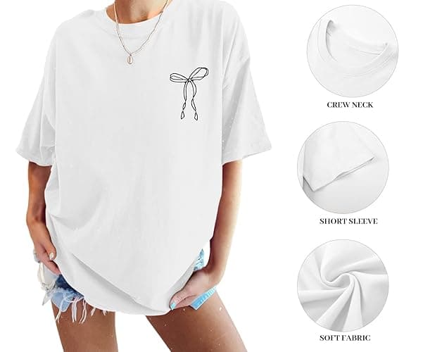 Pairxily Faith Over Fear Shirt Oversized Christian Cute Bow Shirts for Women Bible Verse Religious Tshirts Coquette Tops - White - Small thumbnail 6