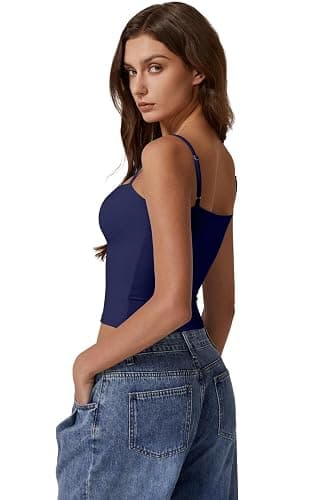QINSEN Women's Double Lined Basic Tank Top Adjustable Spaghetti Straps Sleeveless Camisole Shirts thumbnail 4